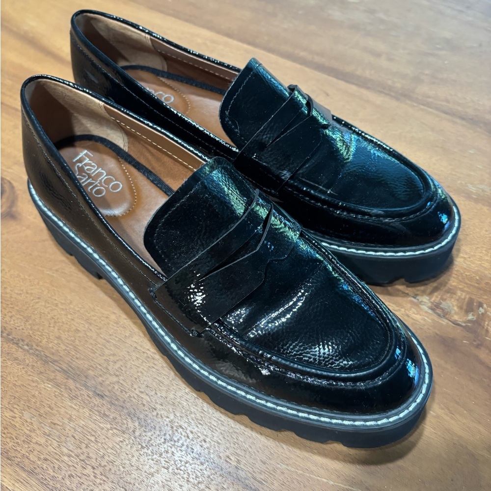 Franco Sarto Glossy Black Loafers